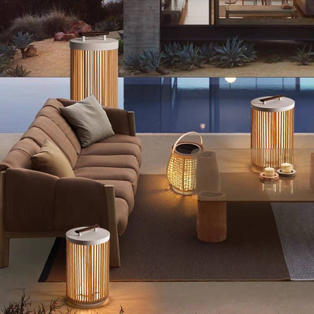 Ritta Modern Outdoor Solar Floor Lamp, Metal &amp; Rattan