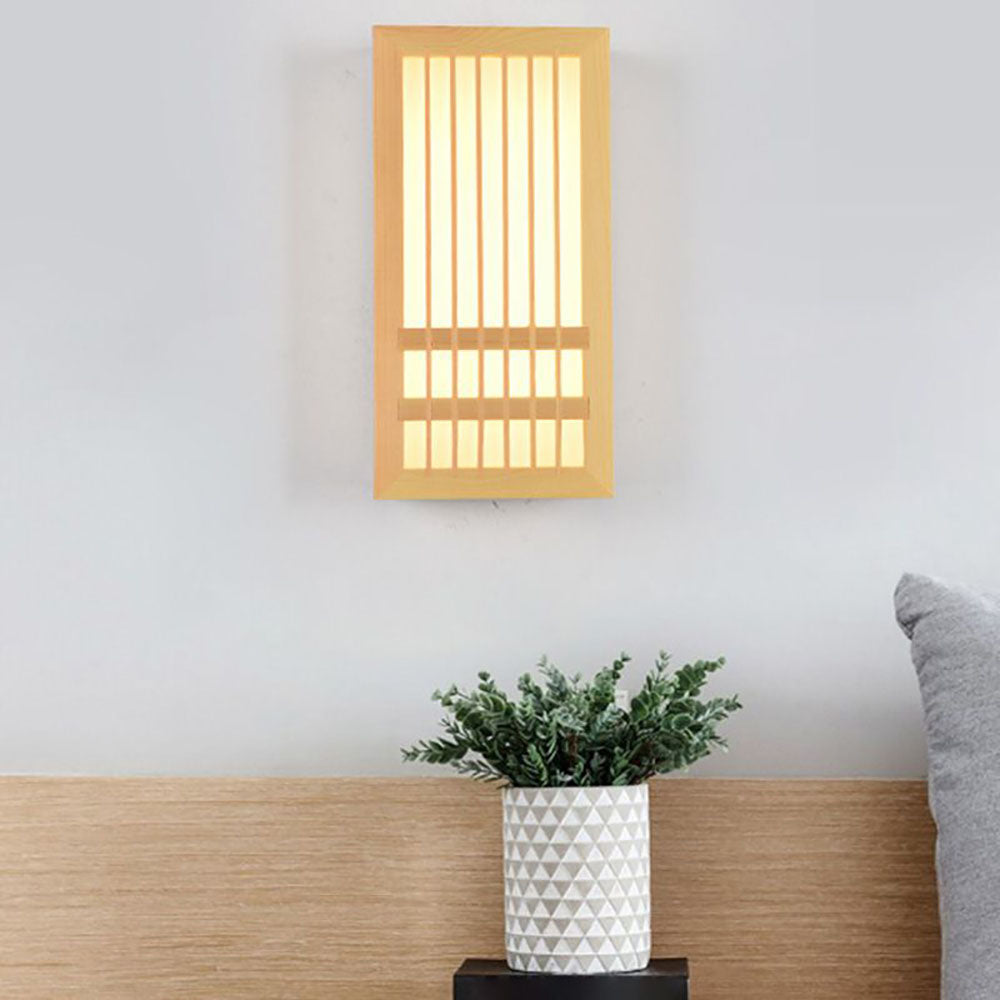 Ozawa Væglampe Rektangulær Rustik, Træ/Akryl, Log Farve, Soveværelset