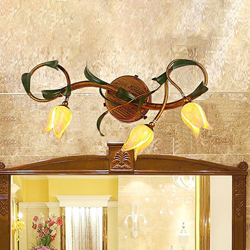 F²‰licie Mirror Front with Yellow Flower Clock Shade Mirror Lamp for Bathroom, 3/5 Heads 