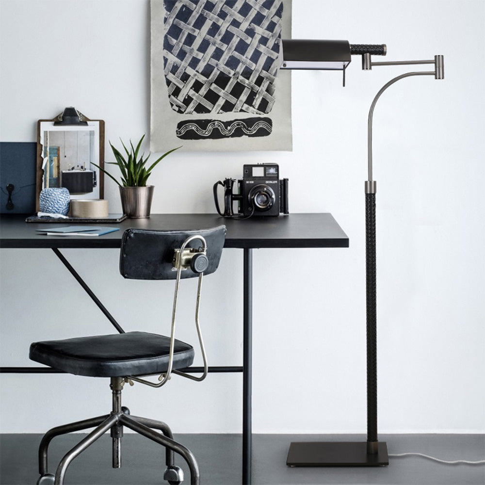 Salgado Design Modern Black Floor Lamp, Leather &amp; Metal 