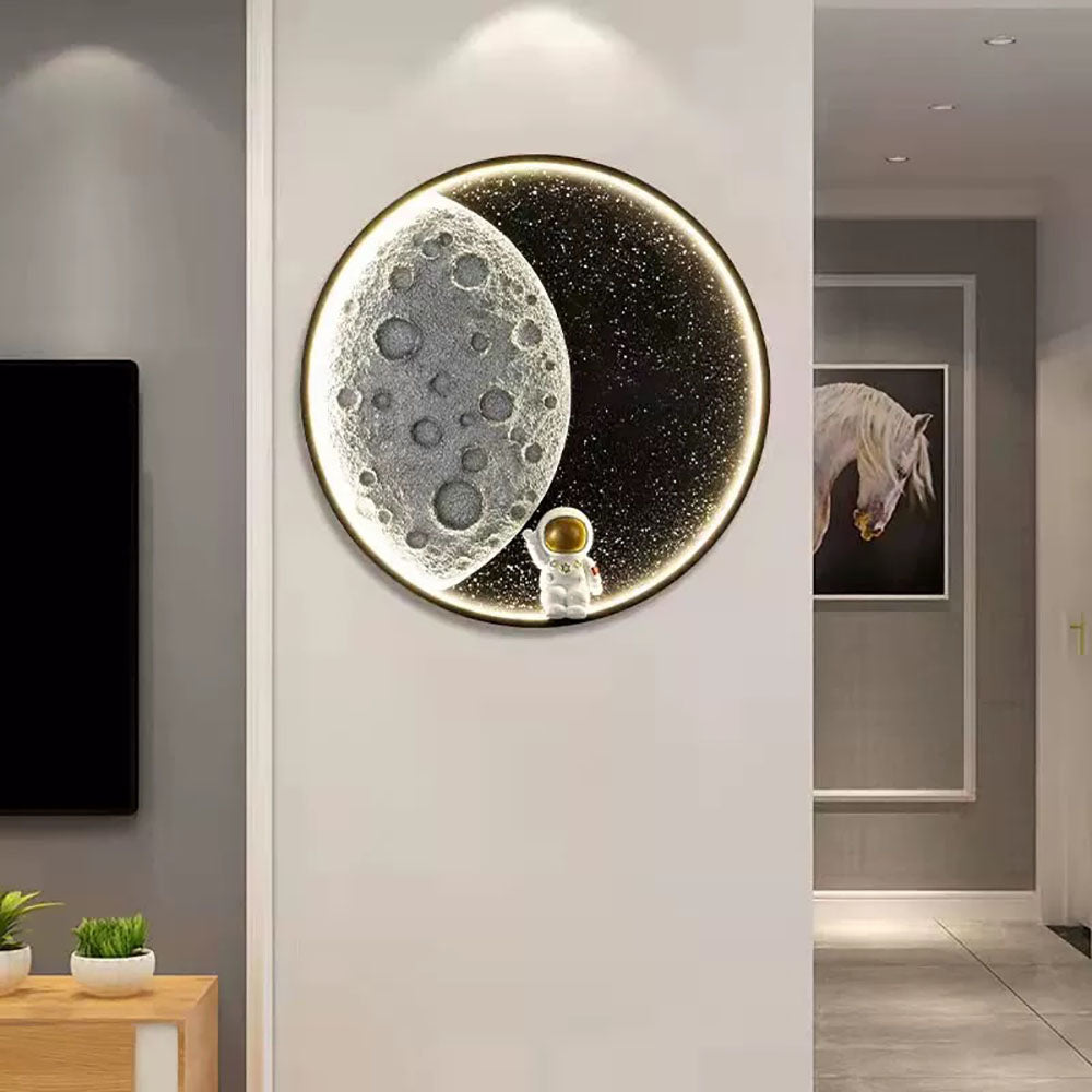 Elif Astronaut Moon Black Wall Lamp, DIA 35/50CM