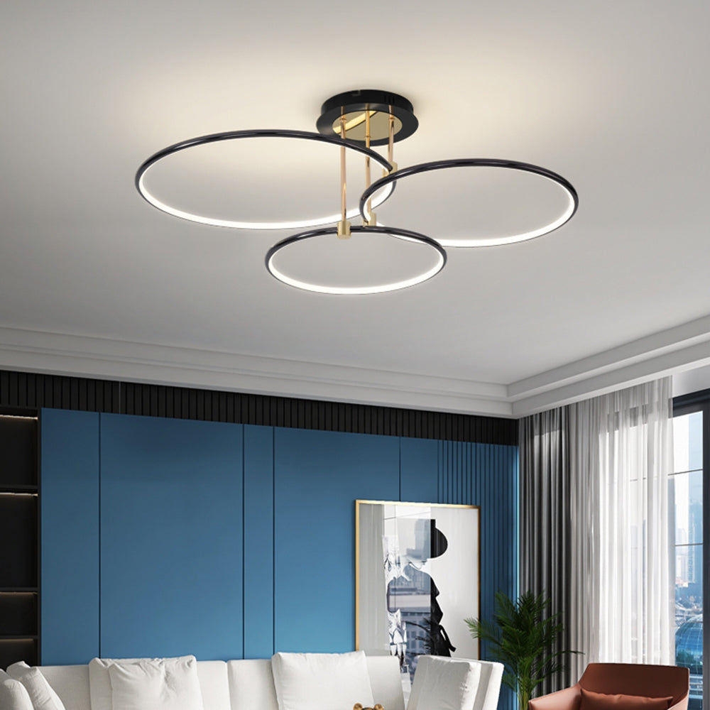 Arisha Modern Circle Semi-Ceiling Lamp, Gold &amp; Black, 2/3/6 Ring 