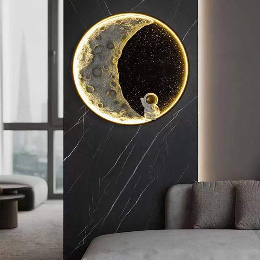 Elif Astronaut Moon Black Wall Lamp, DIA 50CM 