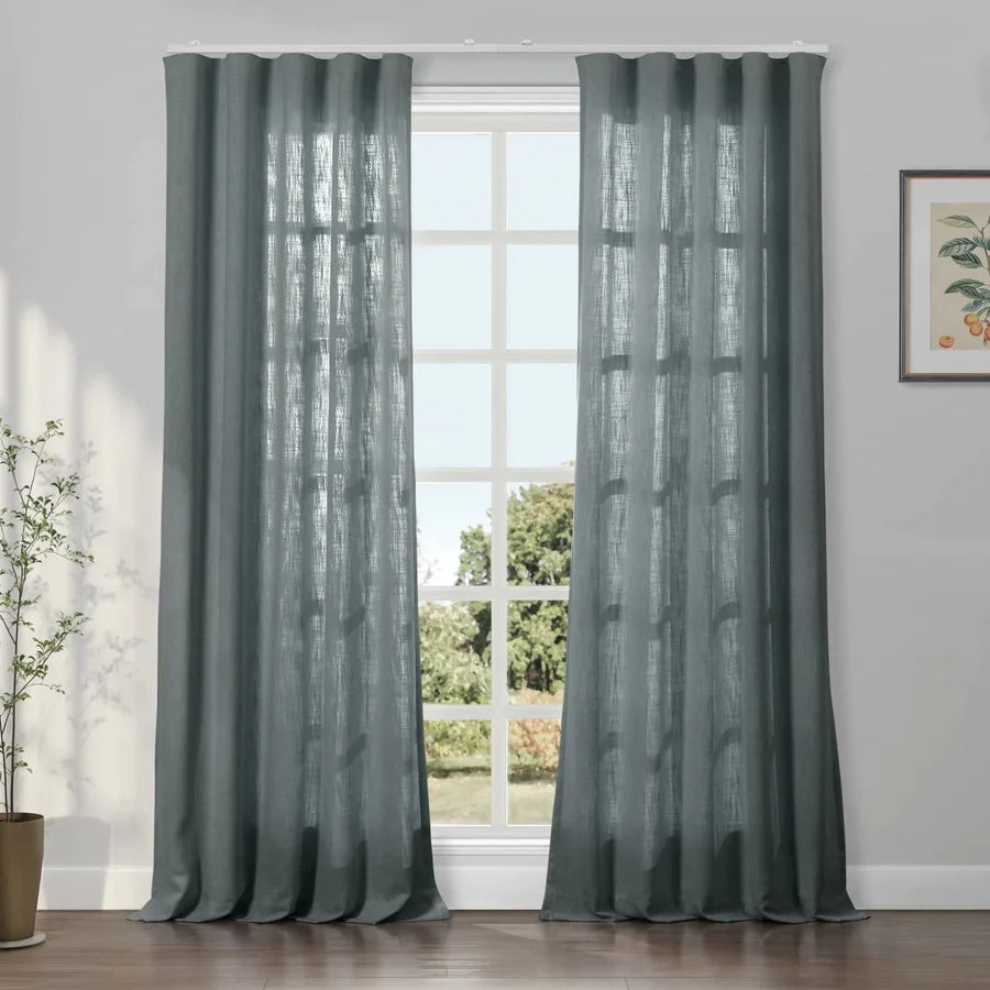 Aira Luxurious Linen Wave Pleat Tracks Curtain, Living Room/Bedroom Track Set 