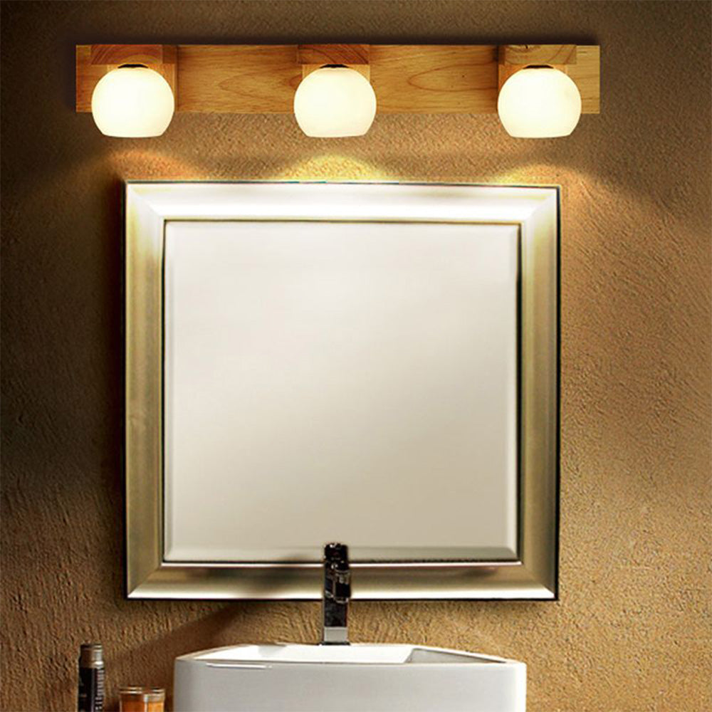 Ozawa Wooden Ball Mirror Lamp for Bathroom Wall Lamp, Log Colour