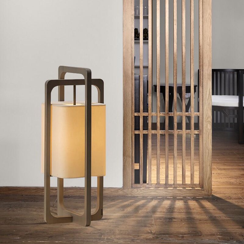 Ozawa Retro Rectangular Wood Fabric Floor Lamp, Living Room, Bedroom