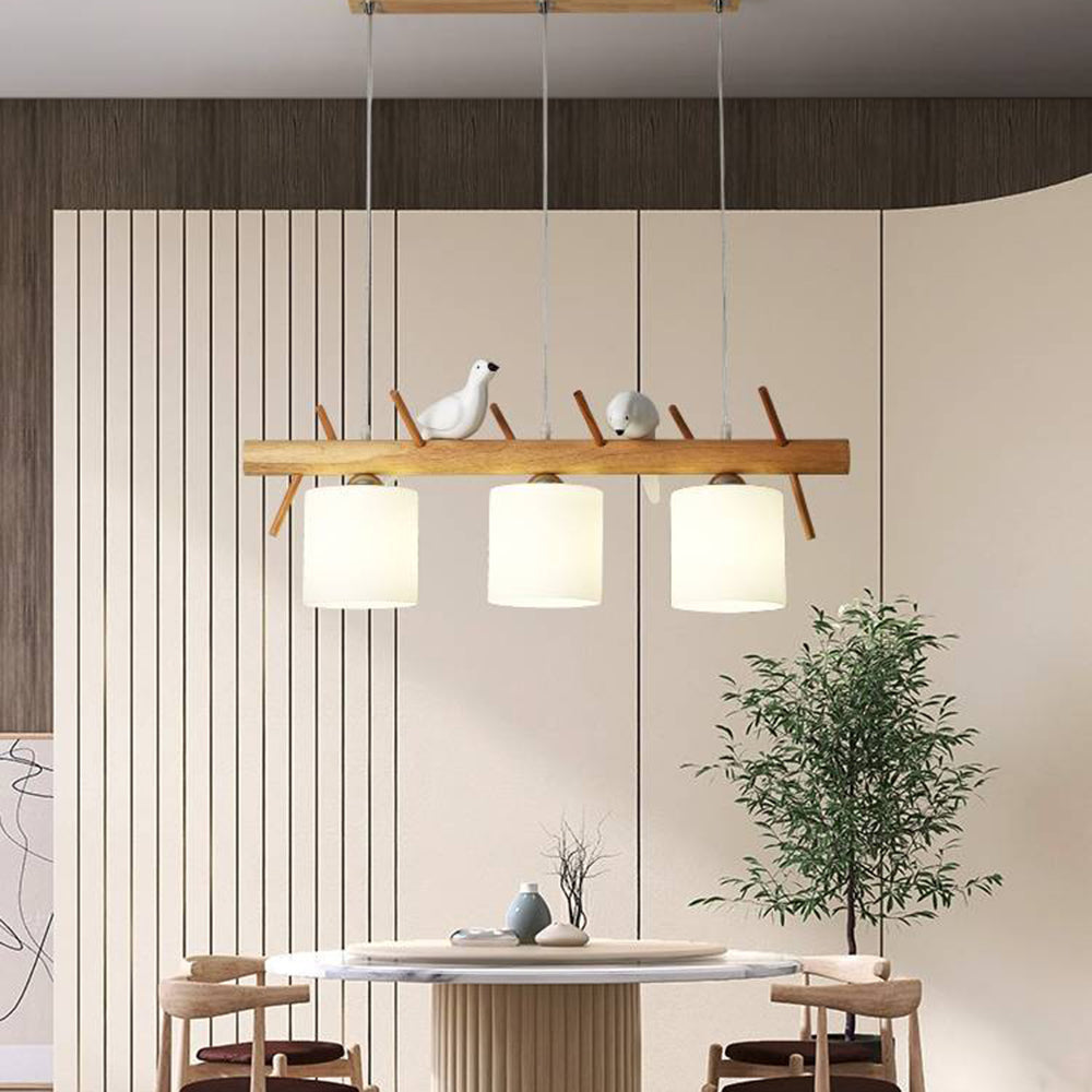 Muto Bird Pendant Lamp, Wood, 2/3 Heads 