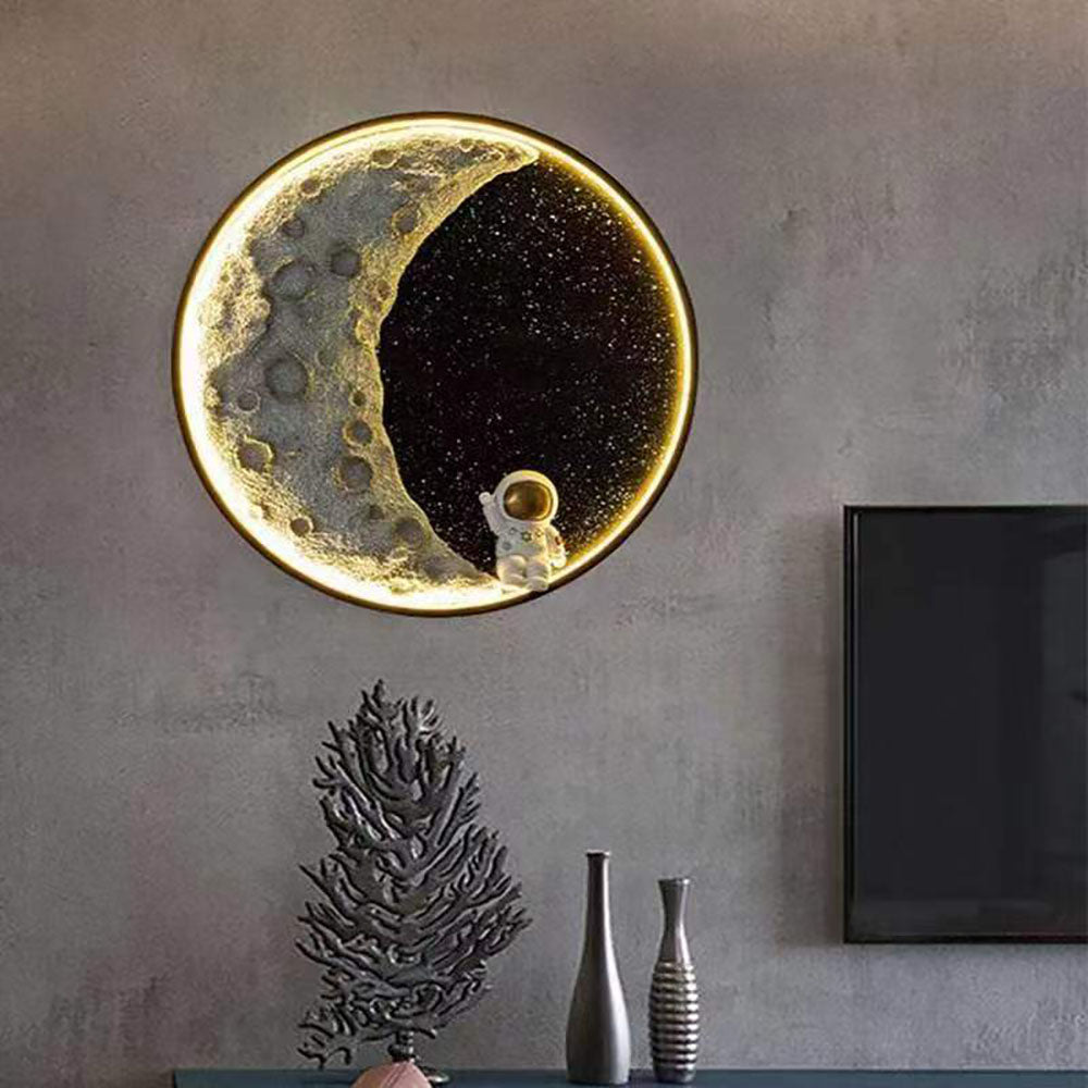 Elif Astronaut Moon Black Wall Lamp, DIA 50CM 