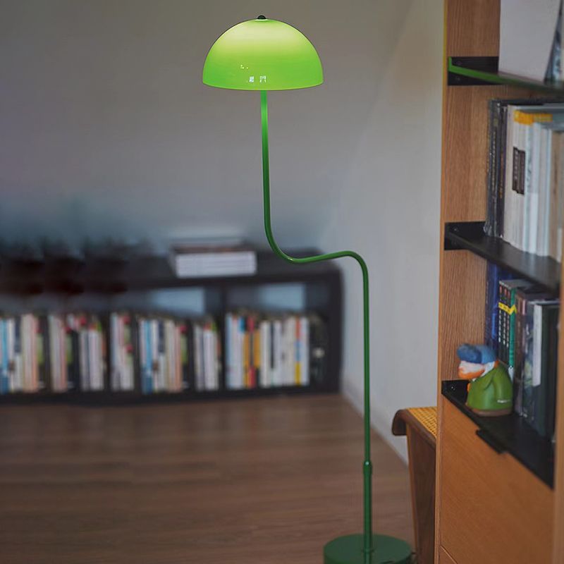 Salgado Floor Lamp Mushroom Mid-Antique, Arc Metal, Green, Dining Room