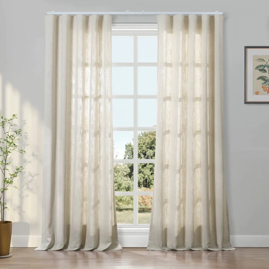 Aira Luxurious Linen Wave Pleat Tracks Curtain, Living Room/Bedroom Track Set 