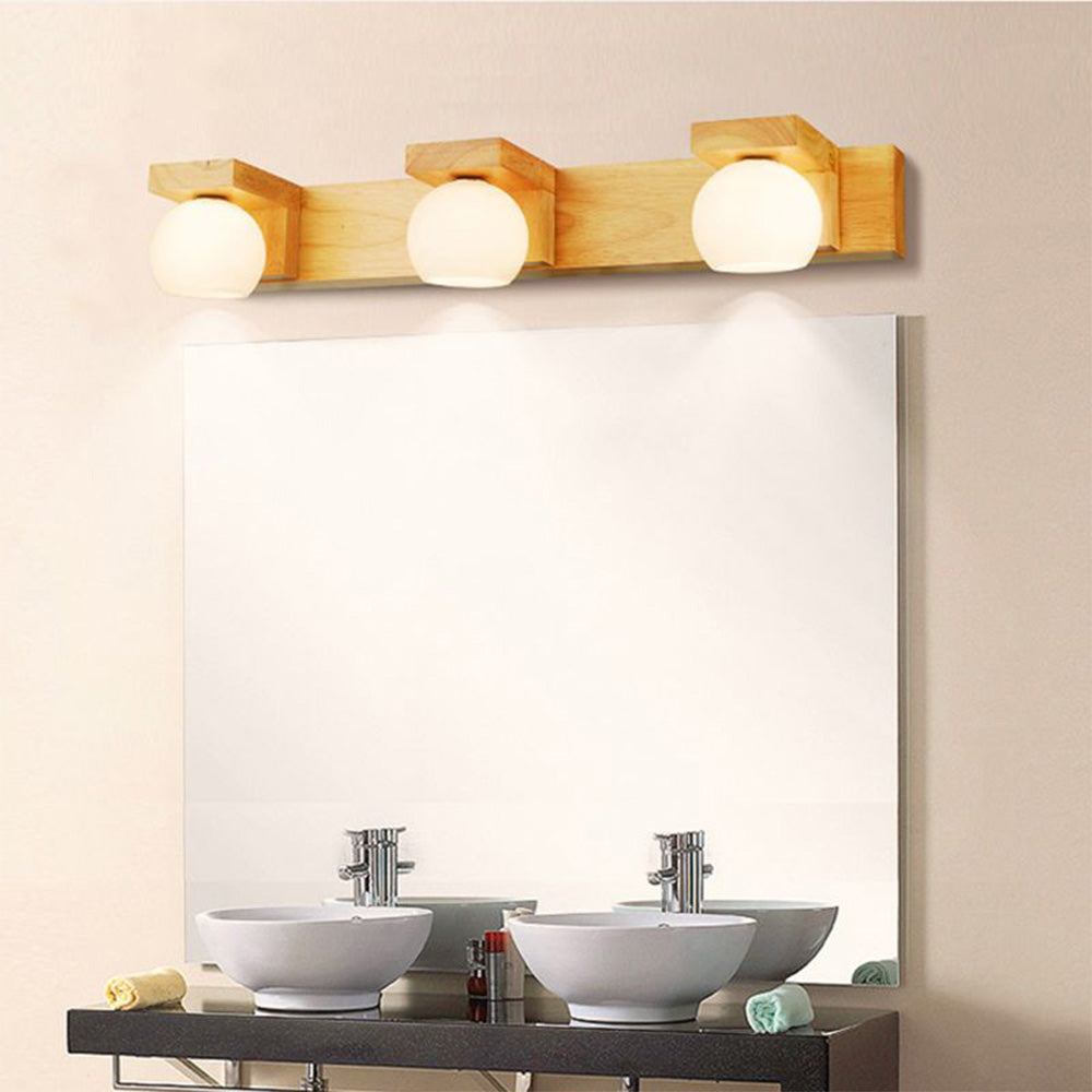 Ozawa Wooden Ball Mirror Lamp for Bathroom Wall Lamp, Log Colour