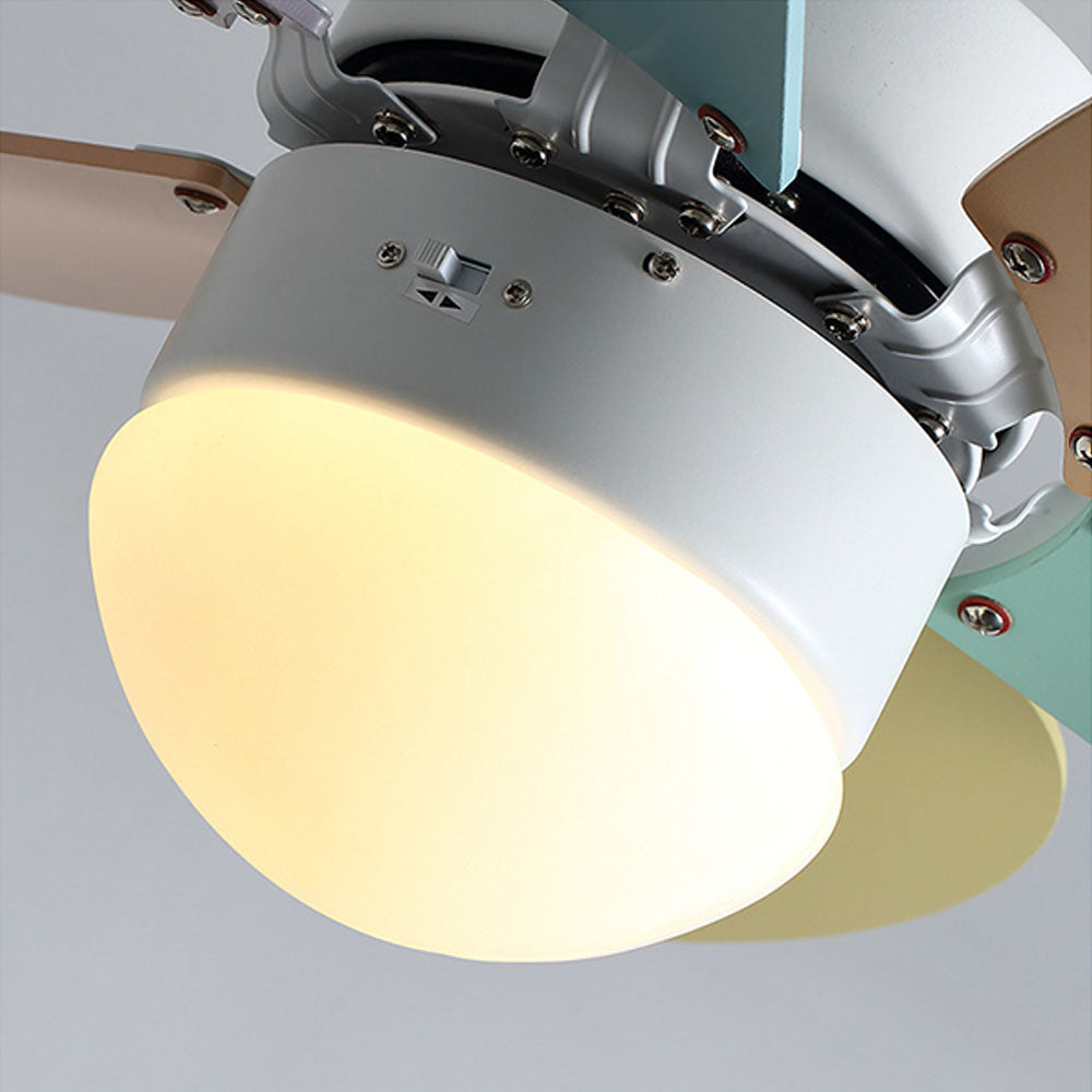 Morandi 5-Blade Ceiling Fan Round Light, Metal &amp; Wood, DIA90CM 