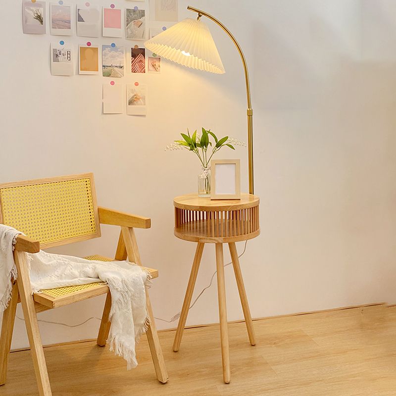 Ozawa Retro Pleated Metal &amp; Wood Floor Lamp, Bedside Table