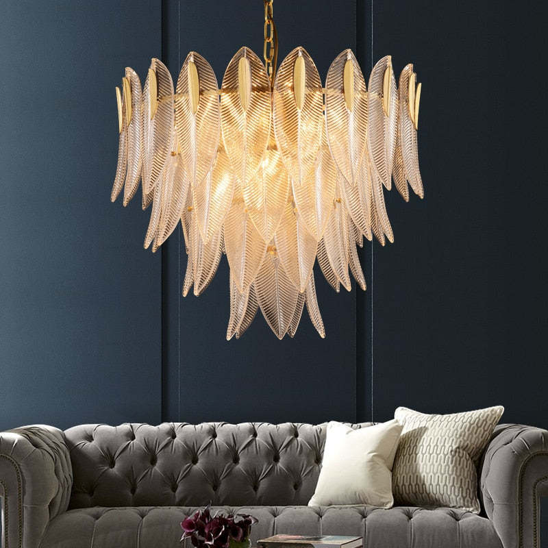 Marilyn Modern Gold Feather Chandeliers, 3 Style 