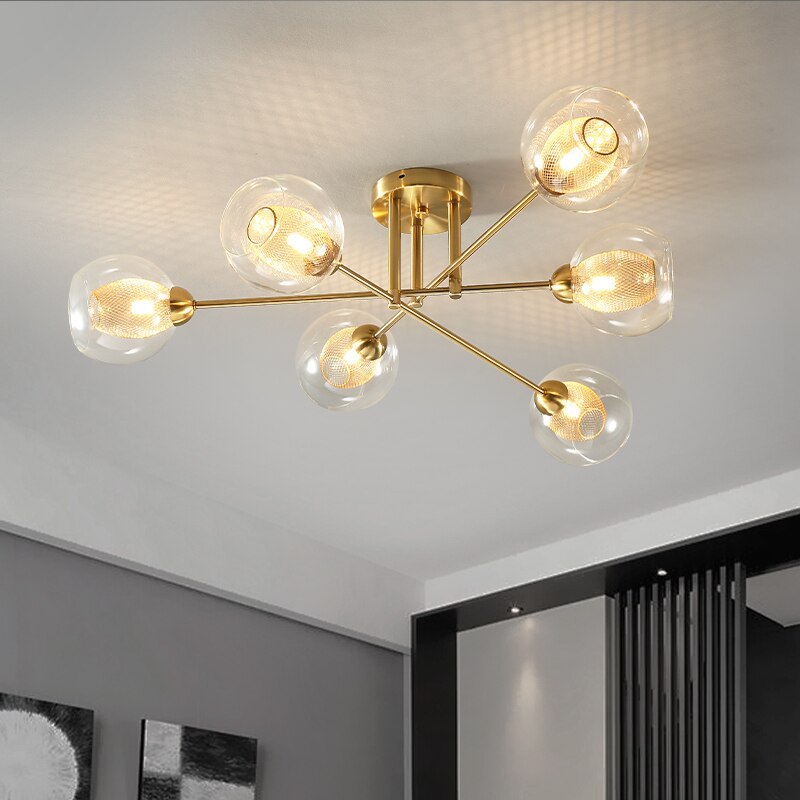 LED Ceiling lamp in Wrought iron Luster industrial Smoke colored Glass Ceiling lamp