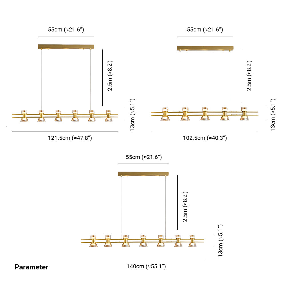 Evette Pendellampe Fjernbetjening, 5/6/7 Hoveder, Rent kobber, 100/120/140cm