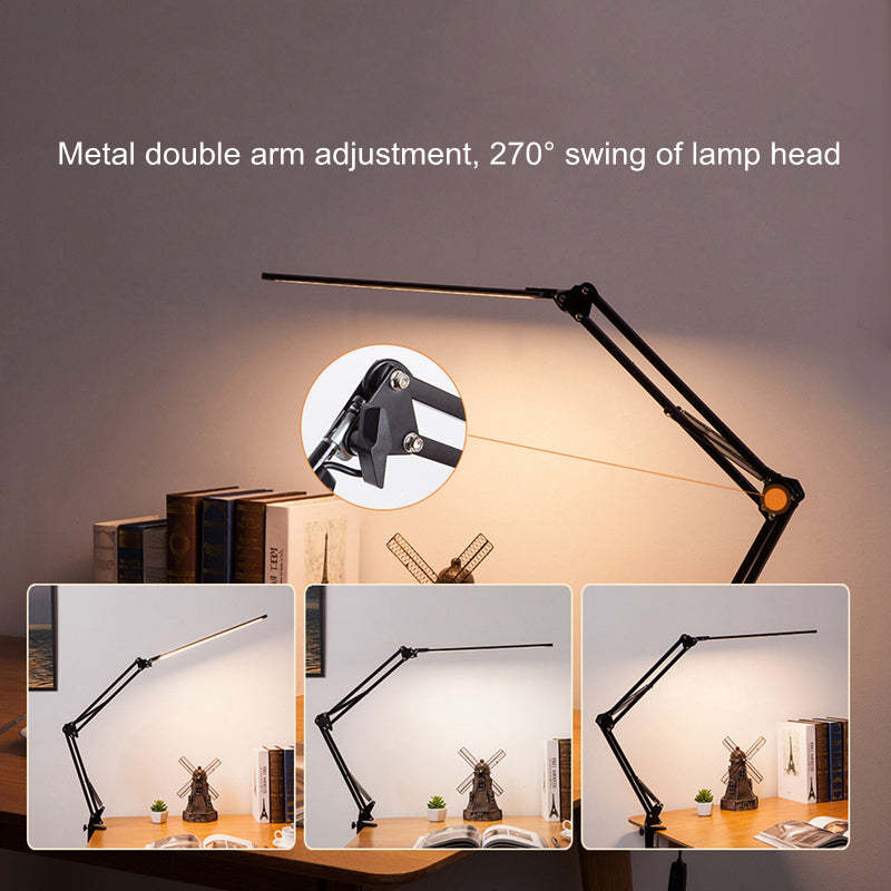 LED Folding Long Arm Metal Clamp Desk Reading Lamp