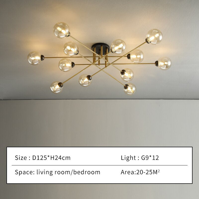 LED Ceiling lamp in Wrought iron Luster industrial Smoke colored Glass Ceiling lamp