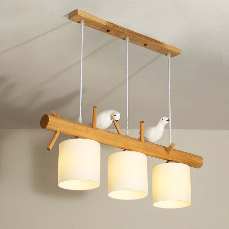 Muto Bird Pendant Lamp, Wood, 2/3 Heads 