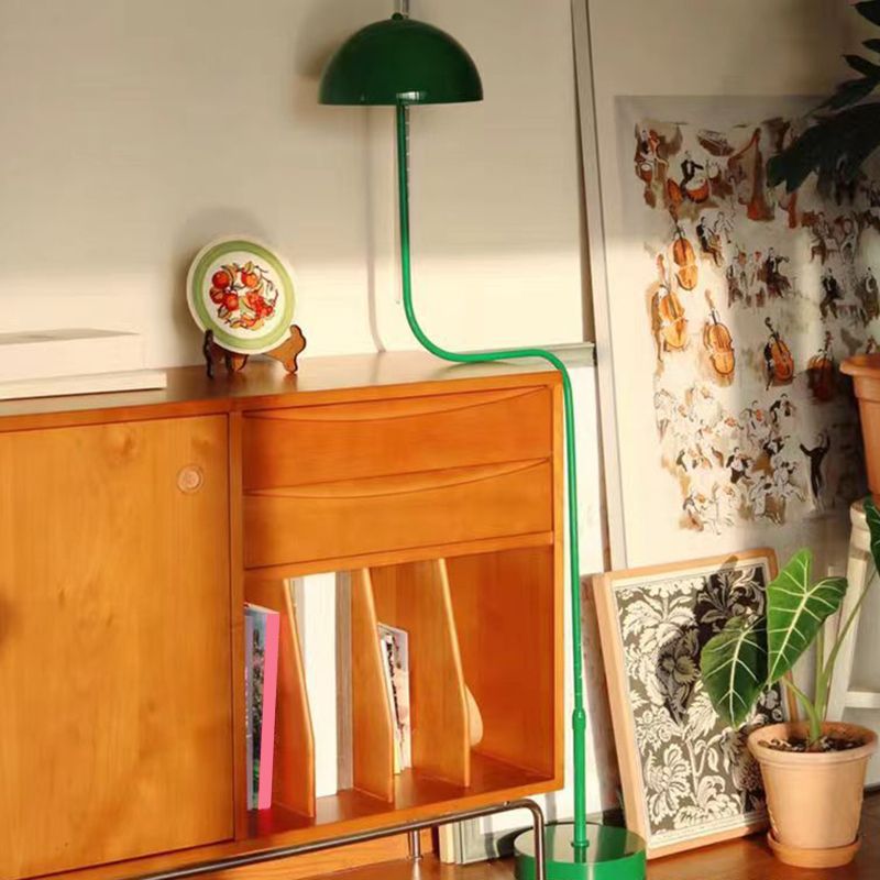 Salgado Floor Lamp Mushroom Mid-Antique, Arc Metal, Green, Dining Room