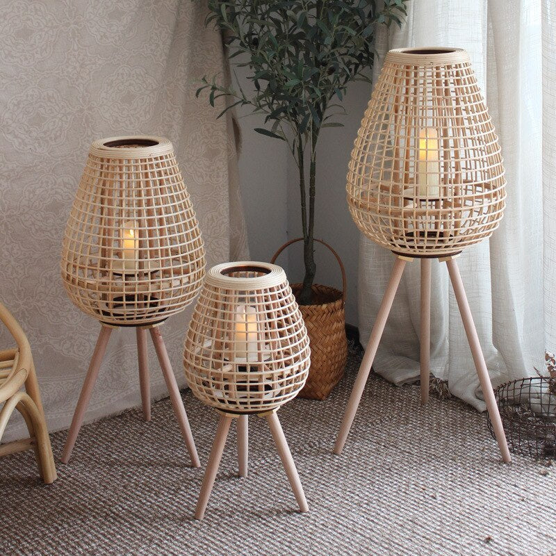 Ritta Floor Lamp, Wood &amp; Rattan 