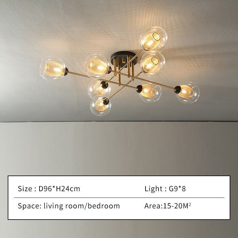 LED Ceiling lamp in Wrought iron Luster industrial Smoke colored Glass Ceiling lamp