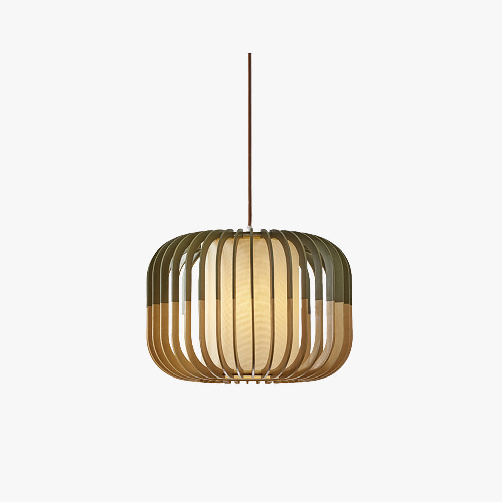 Ozawa Modern Birdcage Wood/Fabric Pendant Lamp 