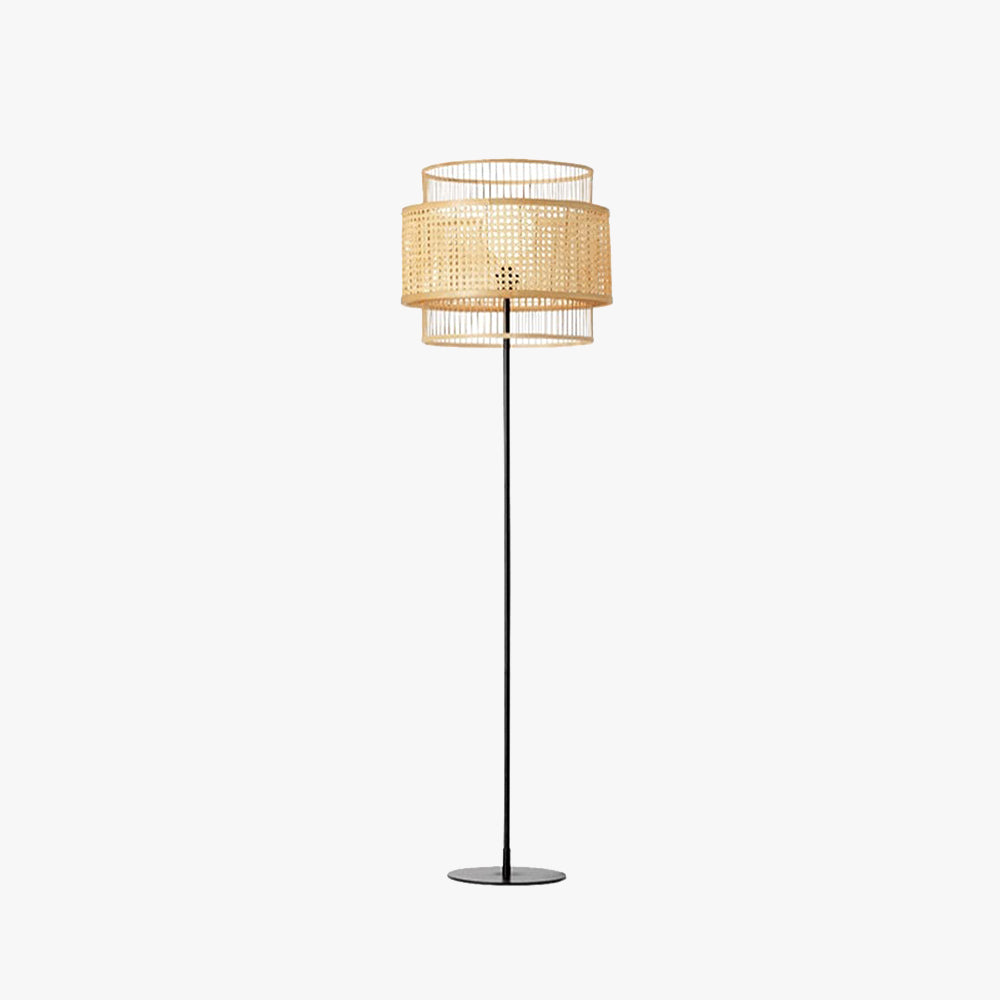 Ritta Zen Rattan/Willow Weave Three Layer Floor Lamp, Wood