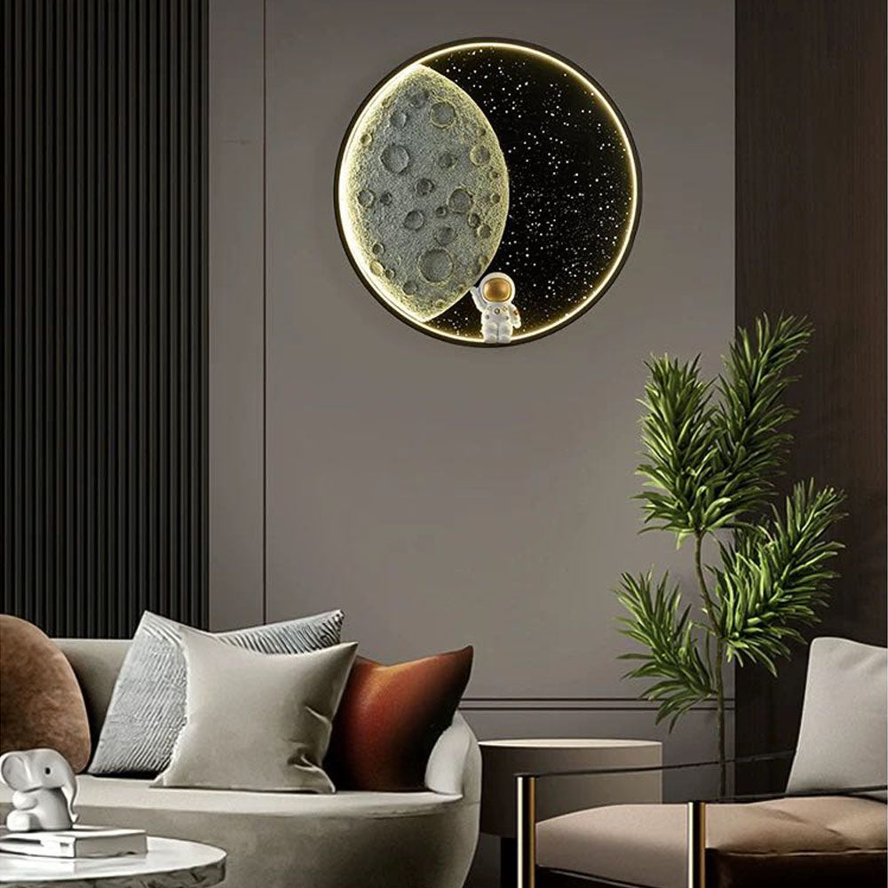 Elif Astronaut Moon Black Wall Lamp, DIA 35/50CM