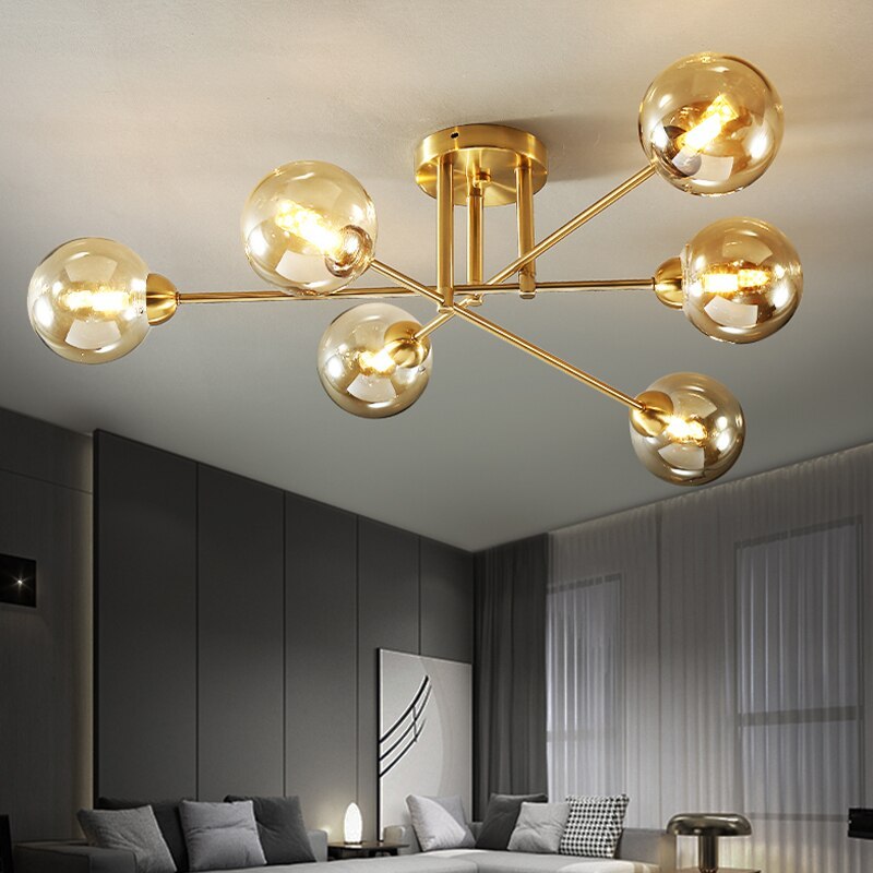 LED Ceiling lamp in Wrought iron Luster industrial Smoke colored Glass Ceiling lamp