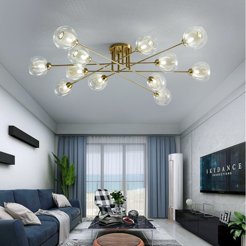 LED Ceiling lamp in Wrought iron Luster industrial Smoke colored Glass Ceiling lamp