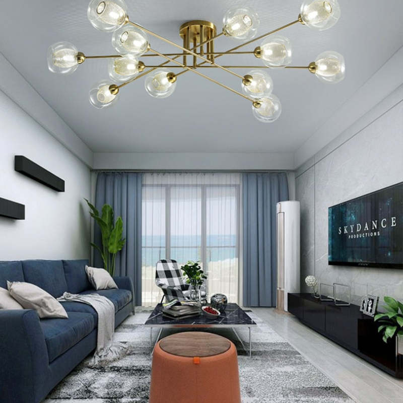 LED Ceiling lamp in Wrought iron Luster industrial Smoke colored Glass Ceiling lamp