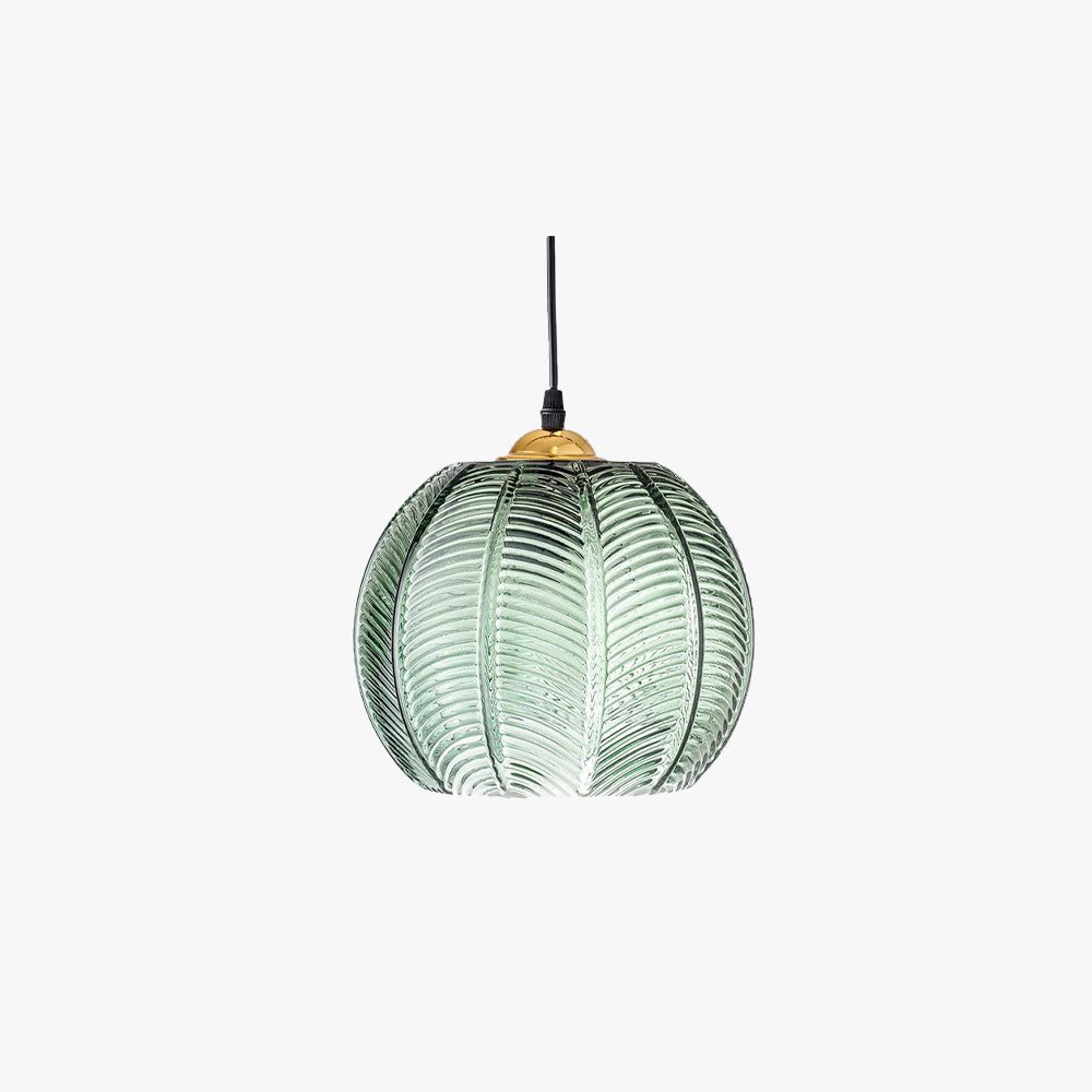 Hailie Green Ribbed Glass Pendant Lamp, DIA 15CM