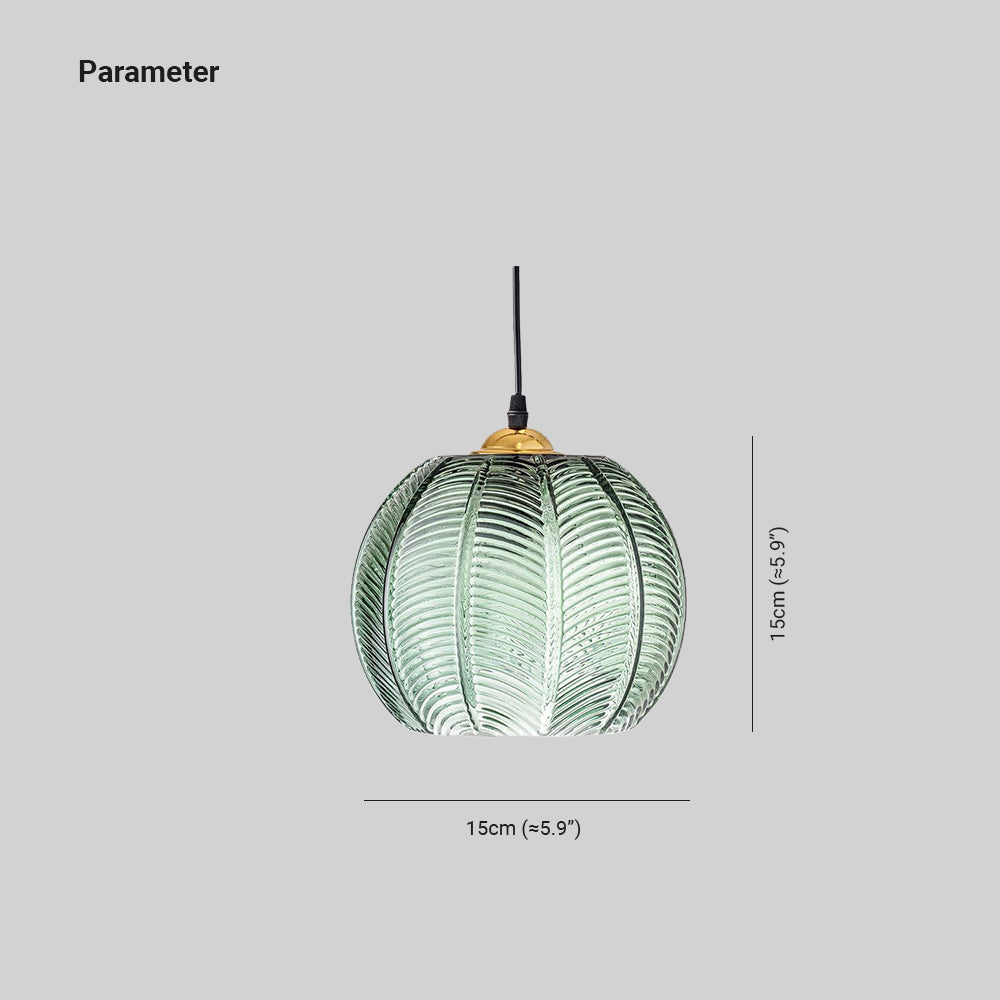 Hailie Green Ribbed Glass Pendant Lamp, DIA 15CM