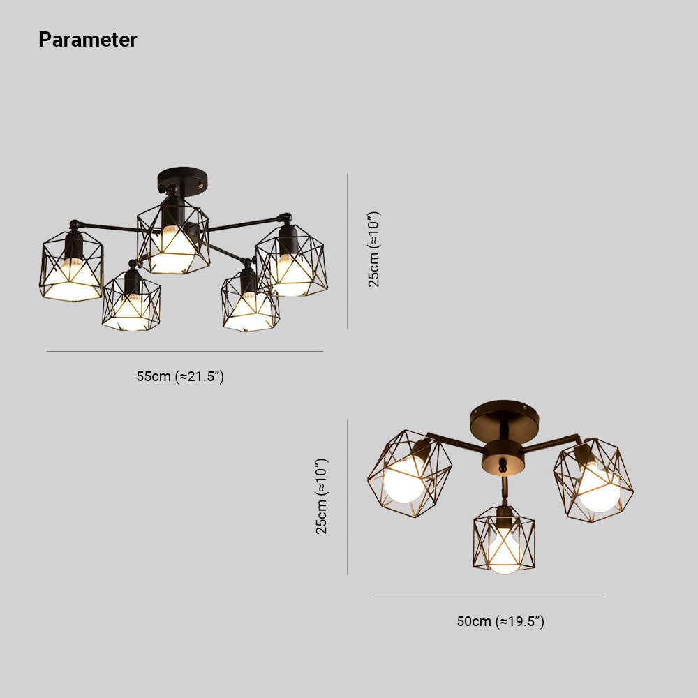 Herbert Sort Semi-Loftlampe, 3/5 Hoveder