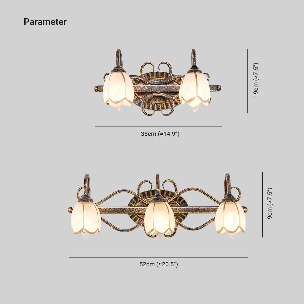 F²‰licie Antik messing Blomst Spejllampe til Badeværelse, 2/3 Hoveder