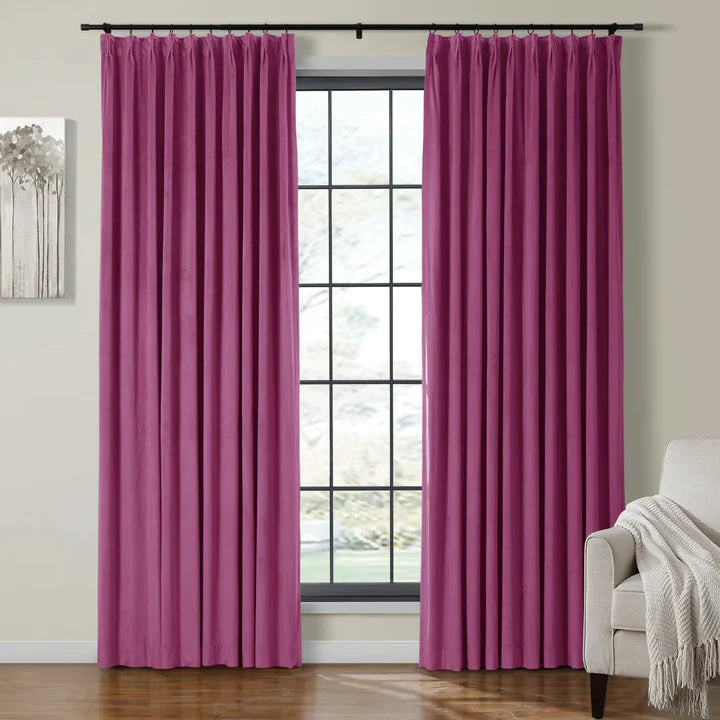Plushy Modern Blackout Curtain Pleated Polyester/Velvet White/Rose/Black Bedroom/Living Room Pleated 