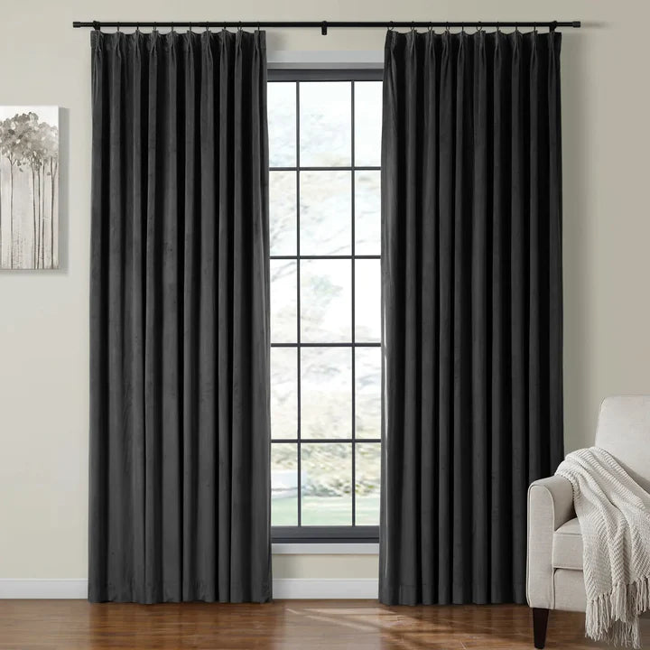 Plushy Modern Blackout Curtain Pleated Polyester/Velvet White/Rose/Black Bedroom/Living Room Pleated 