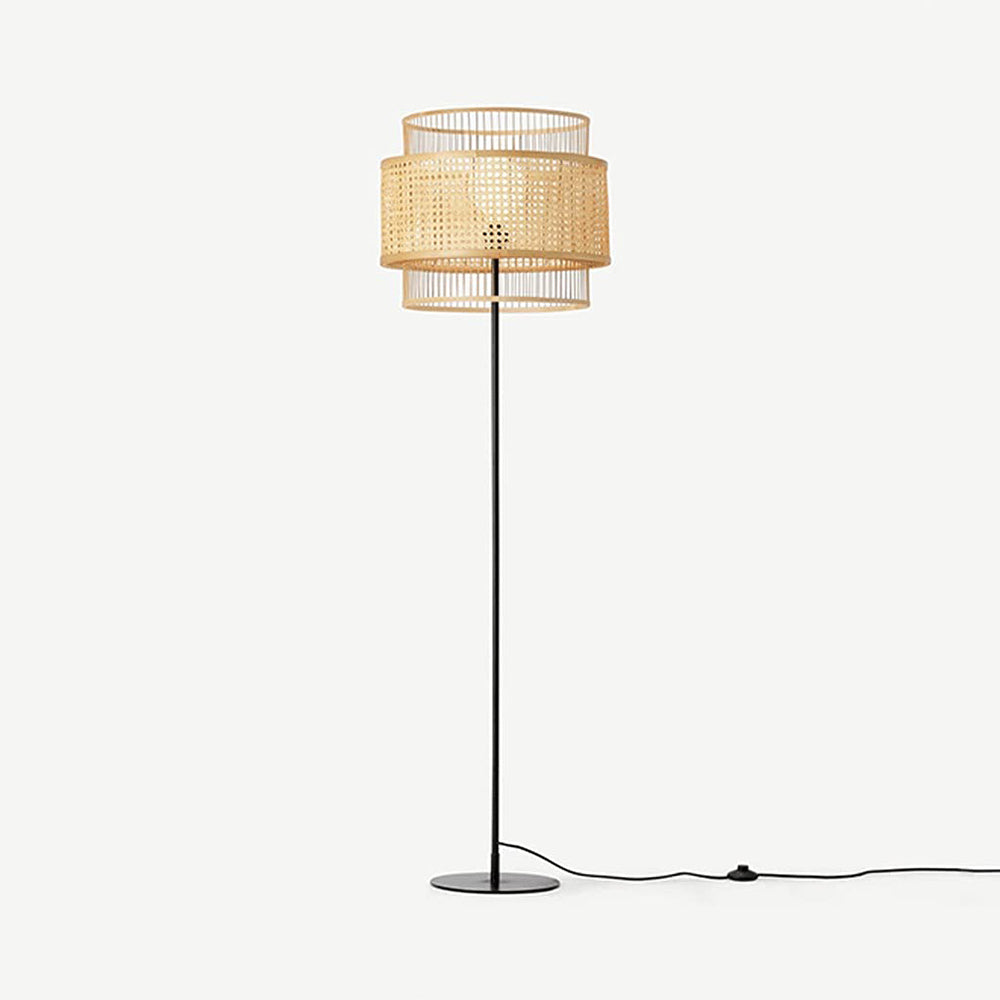 Ritta Zen Rattan/Willow Weave Three Layer Floor Lamp, Wood