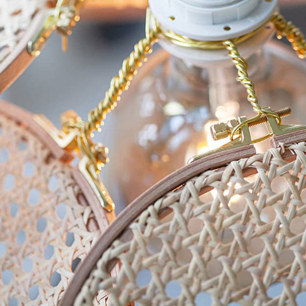 Ritta French Country Rattan Weaving Creative Fan Pendant Lamp, Wood 