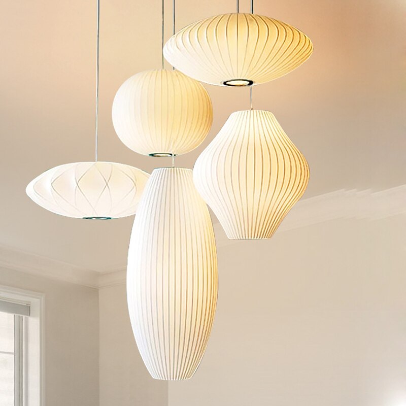 Renée White Single Pendant Lamp, Artificial Silk Shade, 6 Style 