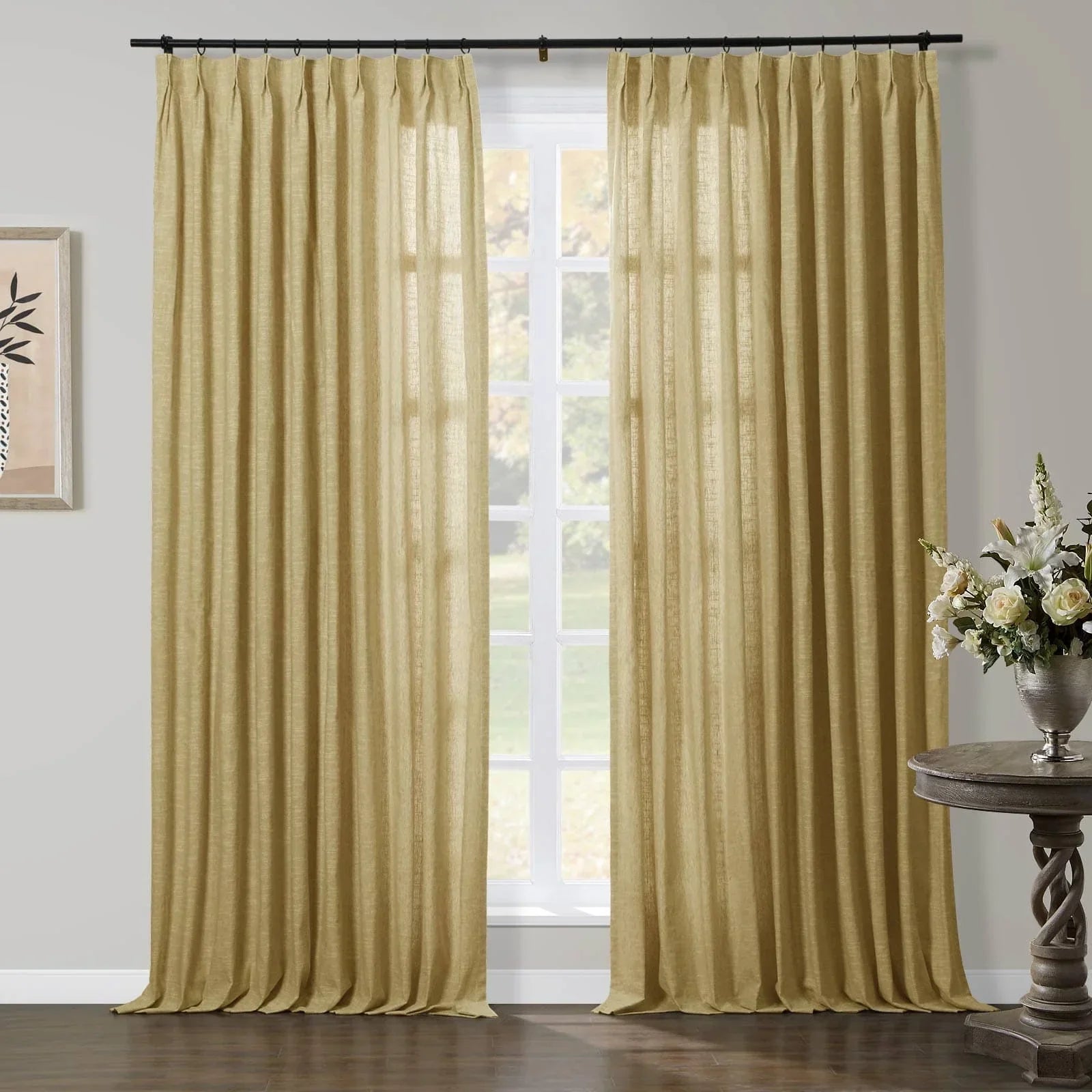 Aira Luxury Linen Cotton Curtain with pleats, Living Room/Bedroom Pleated