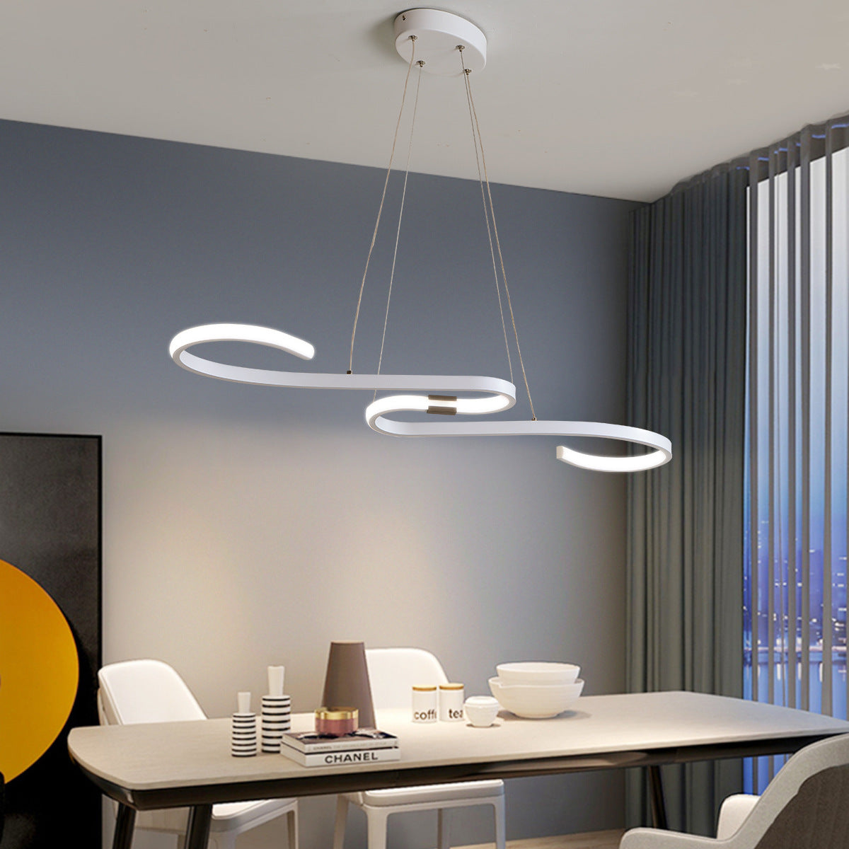 Louise Pendant lamp Curved, Dimmable, Metal&amp;Silica gel, Living room/Dining room