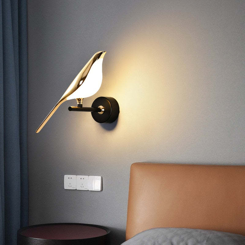 Nordic Art Damaged Bird Bedside LED Wall Lamp Bedroom