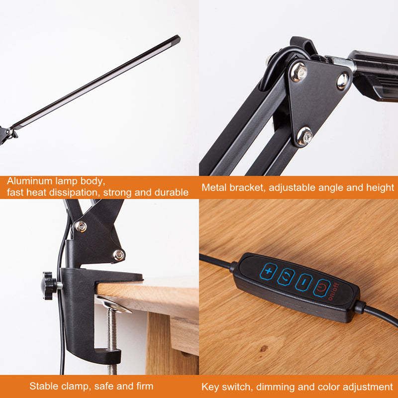 LED Folding Long Arm Metal Clamp Desk Reading Lamp 