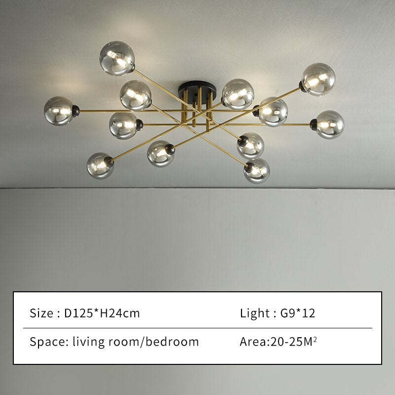 LED Ceiling lamp in Wrought iron Luster industrial Smoke colored Glass Ceiling lamp