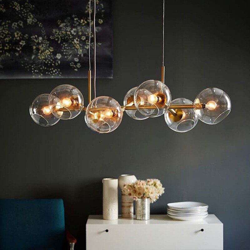 Valentina Modern Glass Globe Bubble Pendant Lamp, Black/Gold 