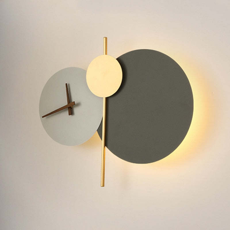 Nordic Creative LED Round Clock Wall Lamp Bedroom