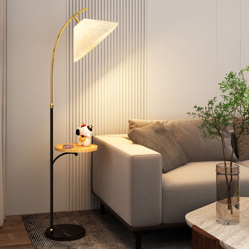 Ozawa Modern Pleated Metal Fabric Floor Lamp / Bedside Table, 3 Color 
