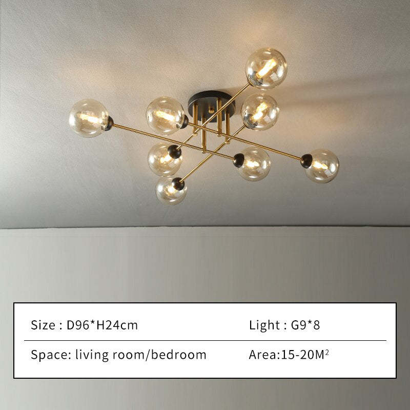 LED Ceiling lamp in Wrought iron Luster industrial Smoke colored Glass Ceiling lamp